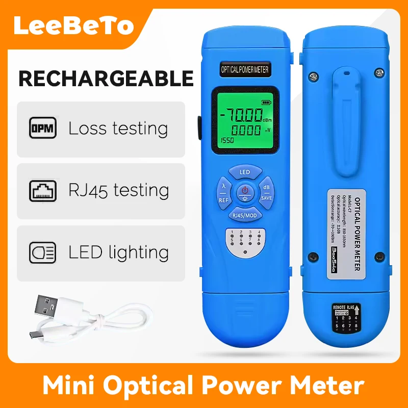 

AUA-C7/C5 Rechargeable Optical Power Meter -70+10dbm/-50+26dbm High Precision FTTH Fiber Optic Power Meter with LED OPM SC/FC/ST