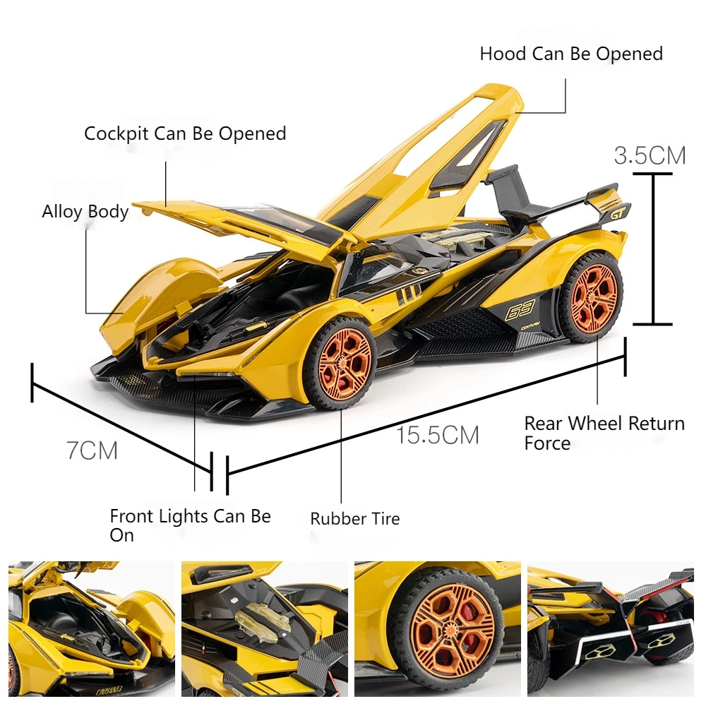 1/32 V12 Car Models Toys Metal Sport Racing Car Vehicles Alloy Diecast Pull Back Car with Pull Back Sound Light Gifts For Child
