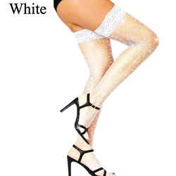Sexy Sparkling Stockings for Women Thigh High Stocking Pink Black White Fishnet Rhinestone Socks Rose Red Club Party Stockings