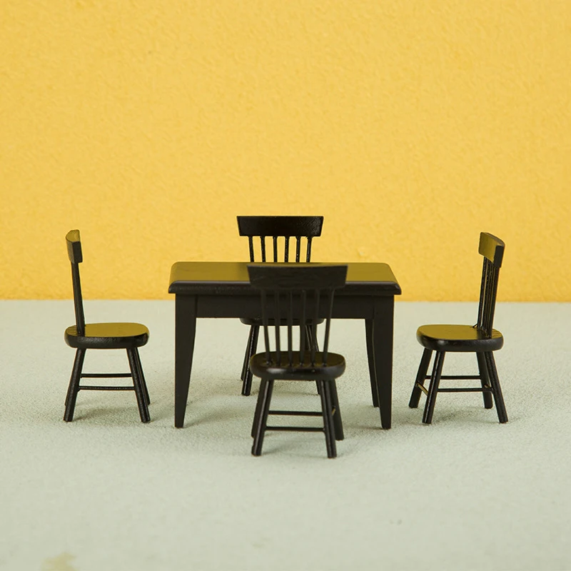 1/12 1/6 Scale Miniature Black Wood Dining Table Chair Simulation Toy Dollhouse Furniture Model For Dollhouse Kitchen Decor Toys