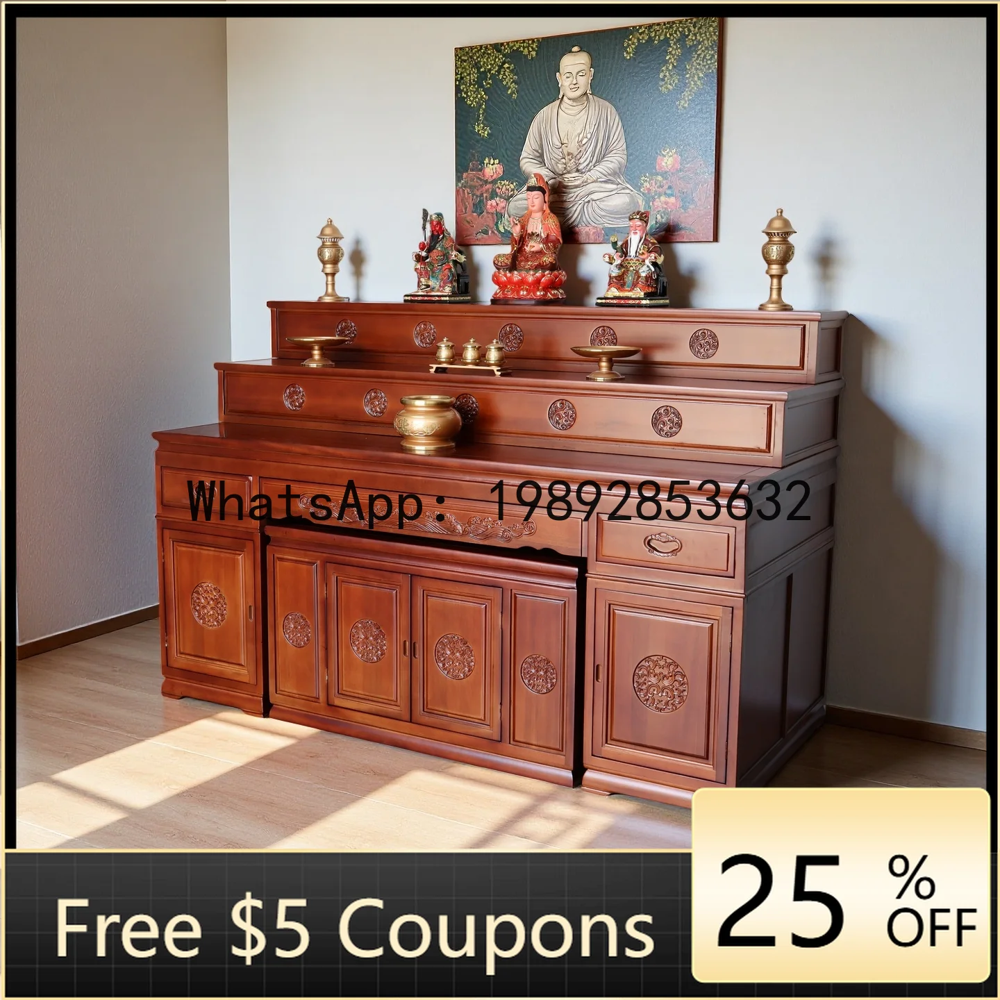 

FGG Tibetan Style Three-Layer Offering Table Altar Table Buddha Shrine Cabinet Altar Buddha Altar Incense