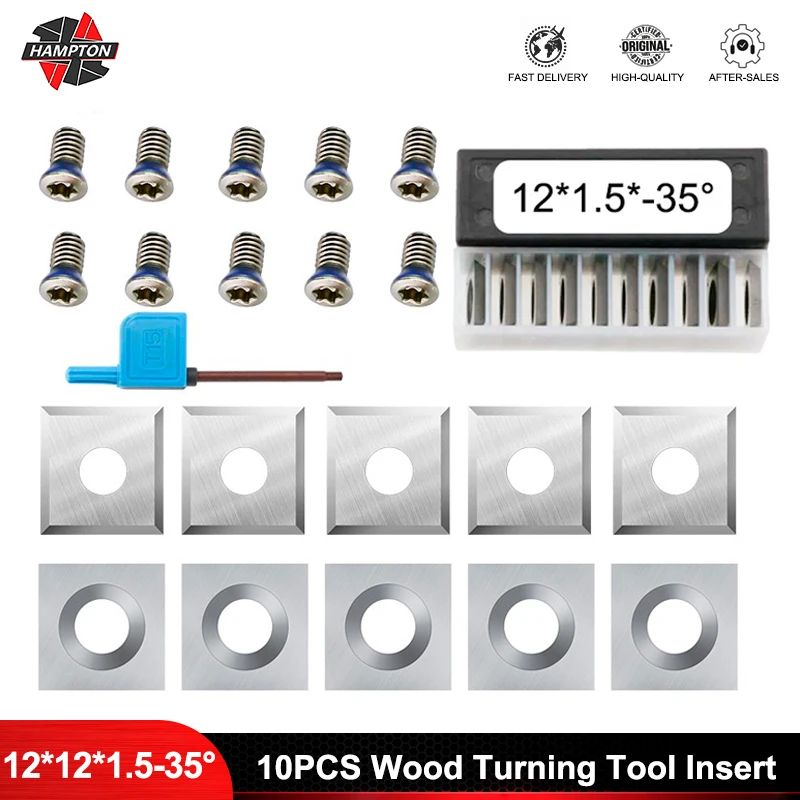 Carbide Insert 12mm 10pcs 12x12x1.5mm 35 Degrees Square Corners Insert Blade for Wood Lathe Turning Tool Helical Planer Cutter 