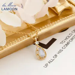 LAMOON Delicacy Simple Bijou Natural Labradorite Necklace Gemstone Pendant For Women 925 Sterling Silver Gold Plated Jewelry