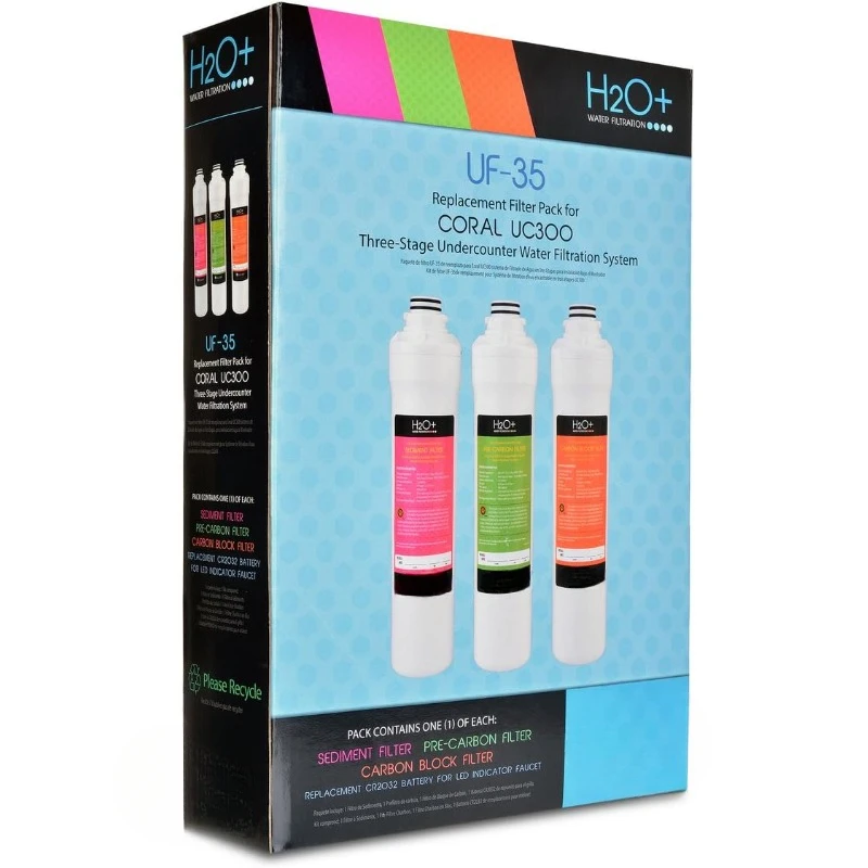 H2O+ Coral UC300 Three-Stage Undercounter Water Filtration System (UF-35 Replacement Filters)