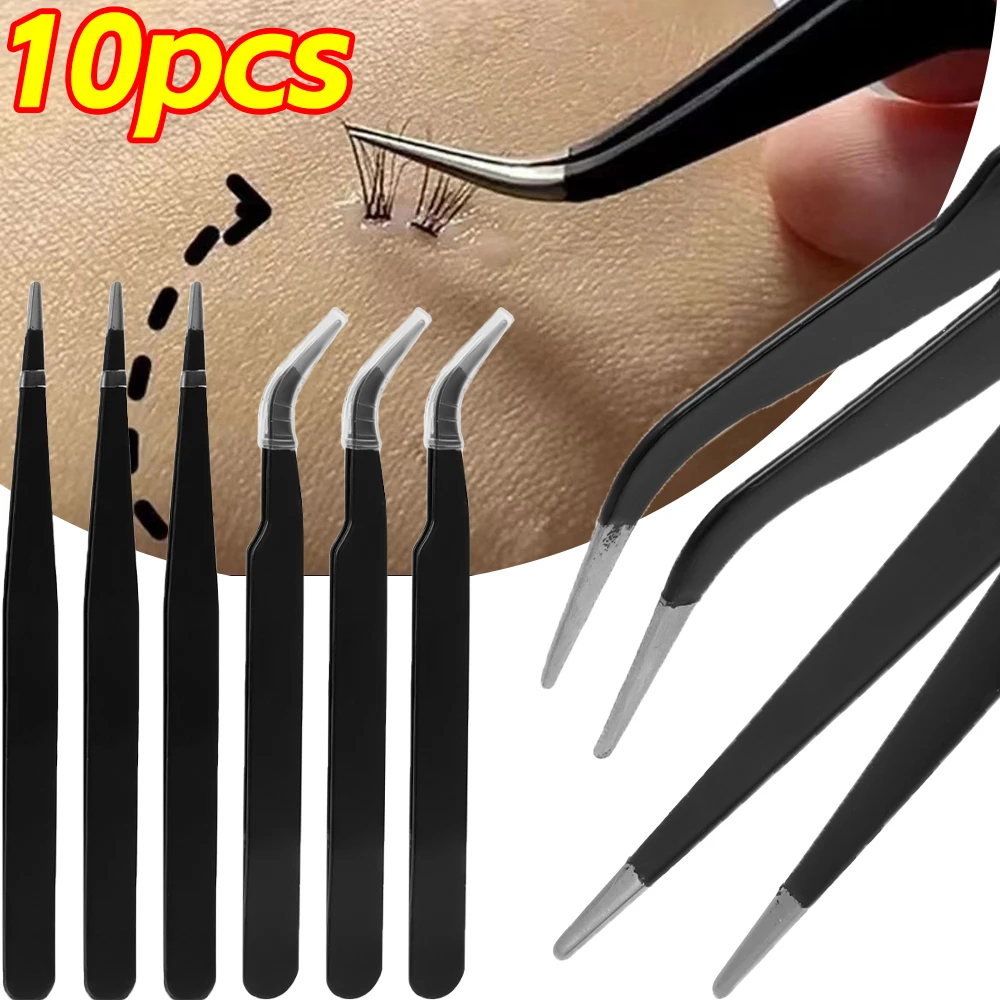 Stainless Steel Curved Straight Tweezers Nail Art Rhinestones Gem Nipper Picking Tools Eyebrow False Eyelash Extensions Beauty