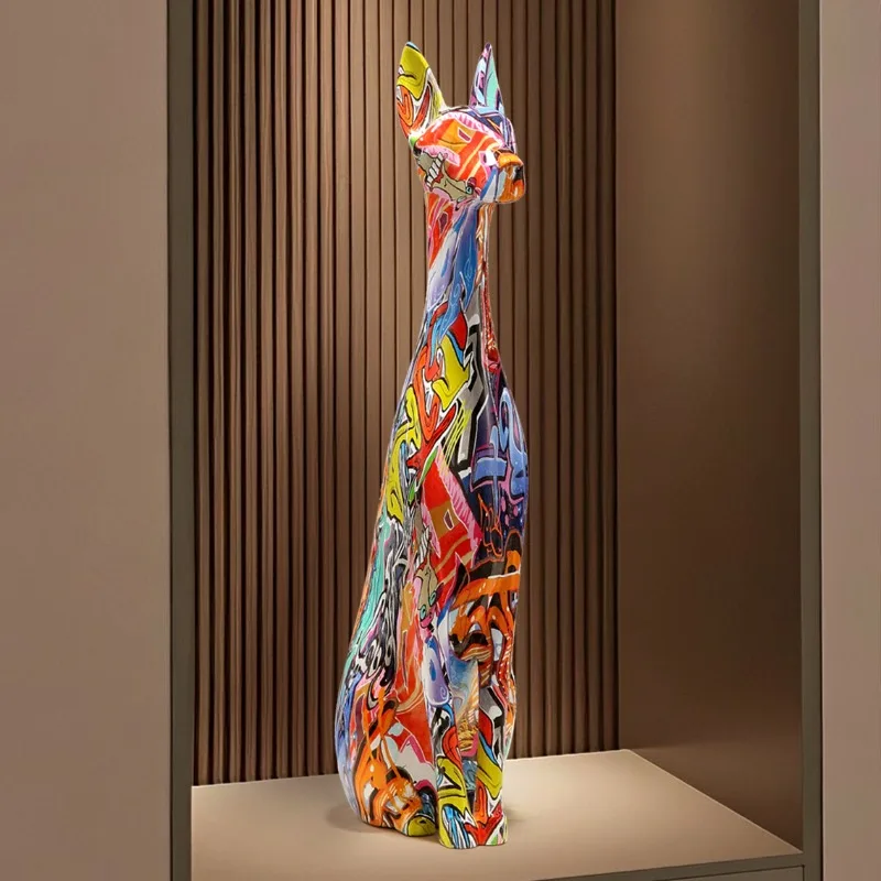 Abstract Colored Dog Mascot Decoration,Resin Sculpture Living Room TV Cabinet,Foyer,Slender Artistic Horse Statue Decorations