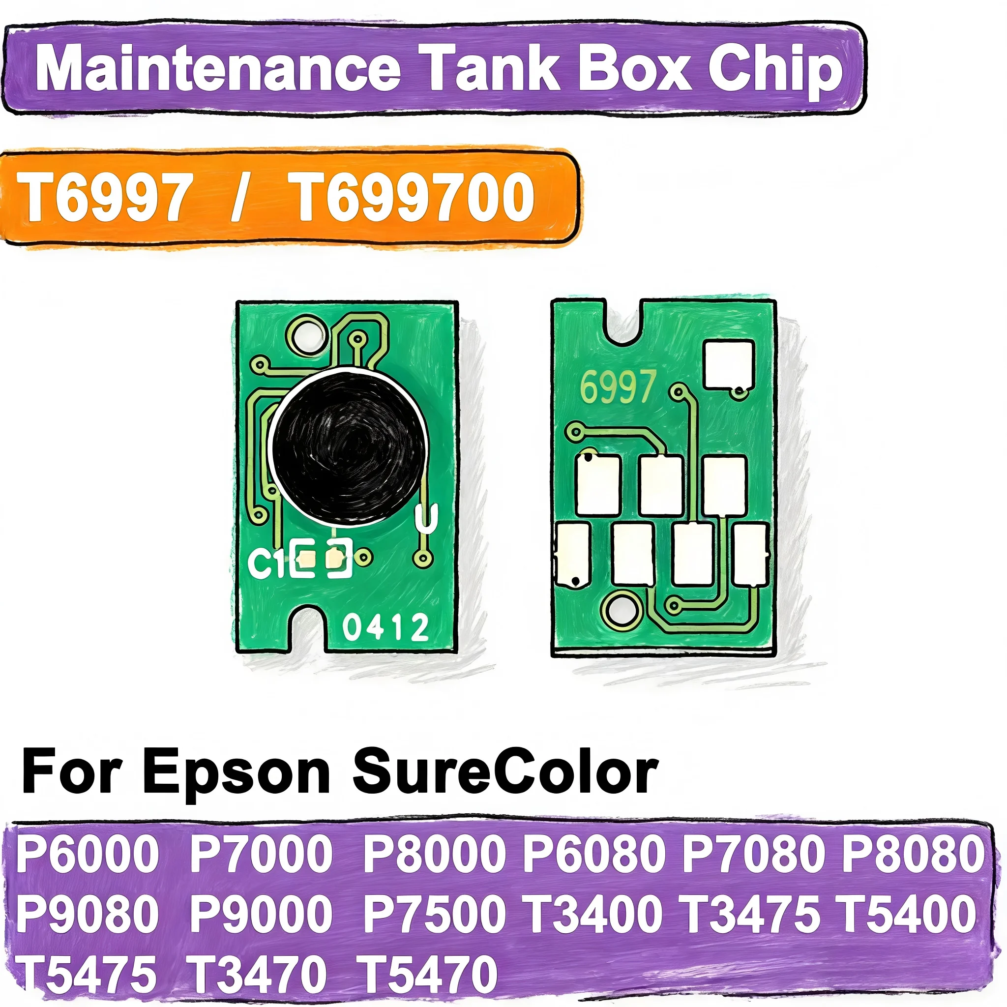 

Сменный чип для емкости для отработанных чернил T6997 T699700 для принтеров Epson SureColor серий P6000 P7000 P8000 P9000 T3400 T5400, одноразовый
