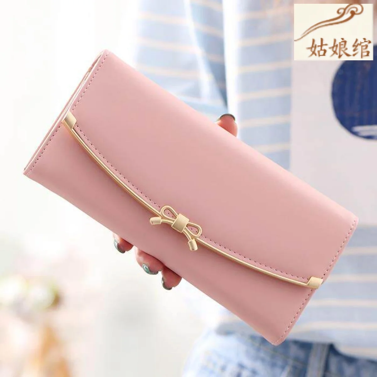 trendy-long-wallet-for-women-simple-fashionable-student-three-mom-style-handbag-knot-element-pu-leather-wallet