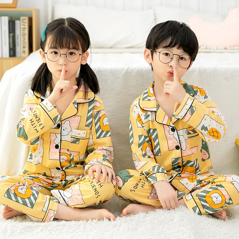 New Children's Pajamas Long Sleeve Spring And Autumn Cartoon Big Children's Home Furnishing Set