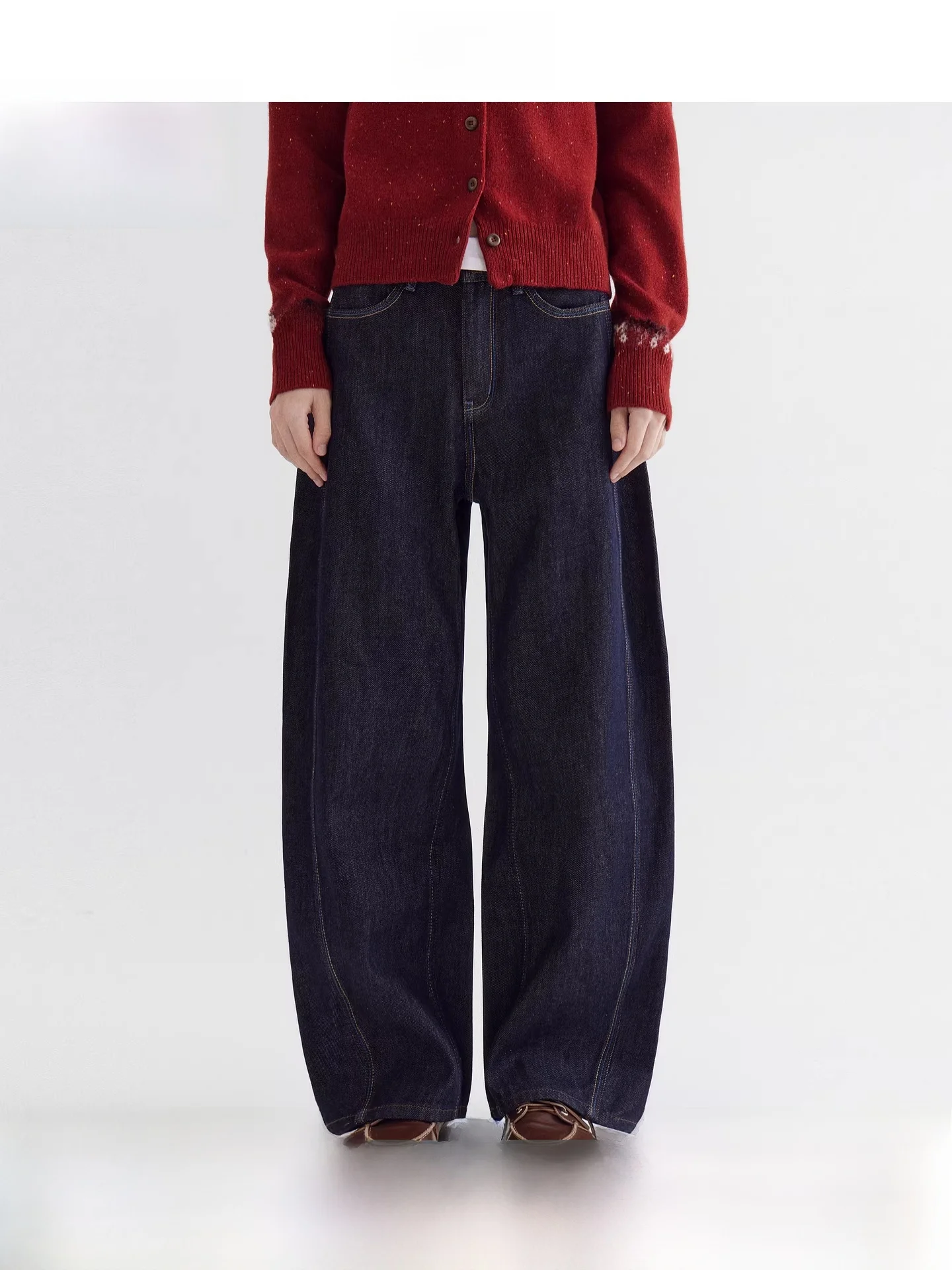 Fano Casual Wide Leg Jeans Women's Loose Fit High Waist Denim Pants Spring Season Bright Stitch Decorative Casual Jeans