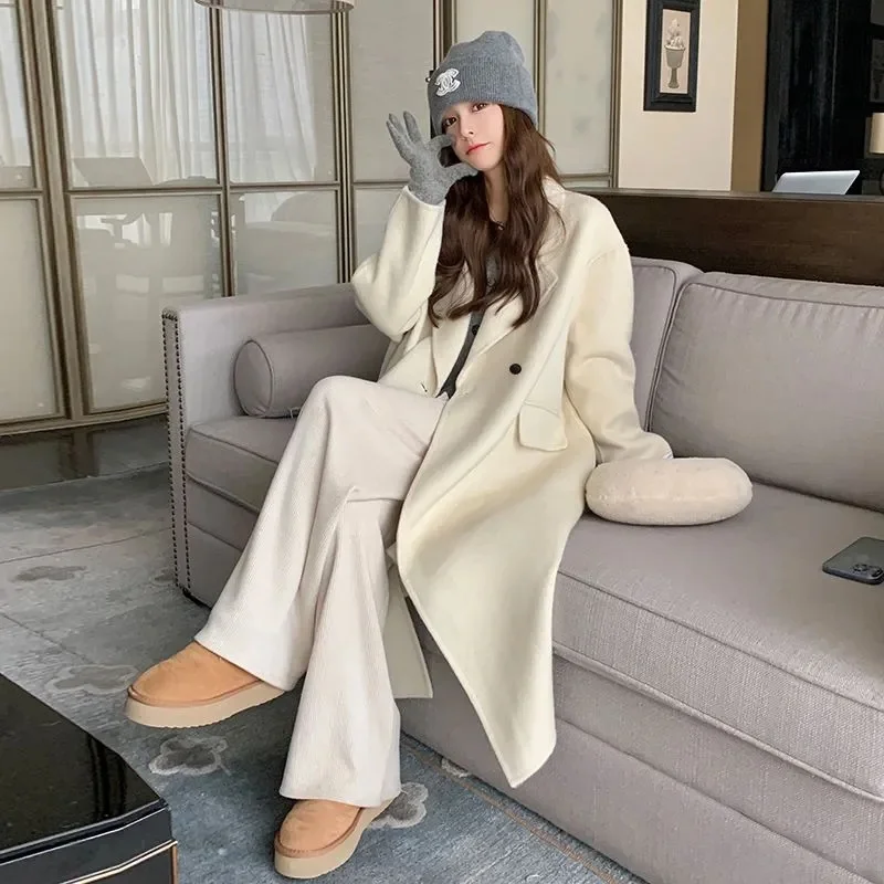 Wool Woolen Coat Women Autumn Winter Suit Wool Overcoat Cashmere Two-sided Jacket Suit Collar Outwear Female