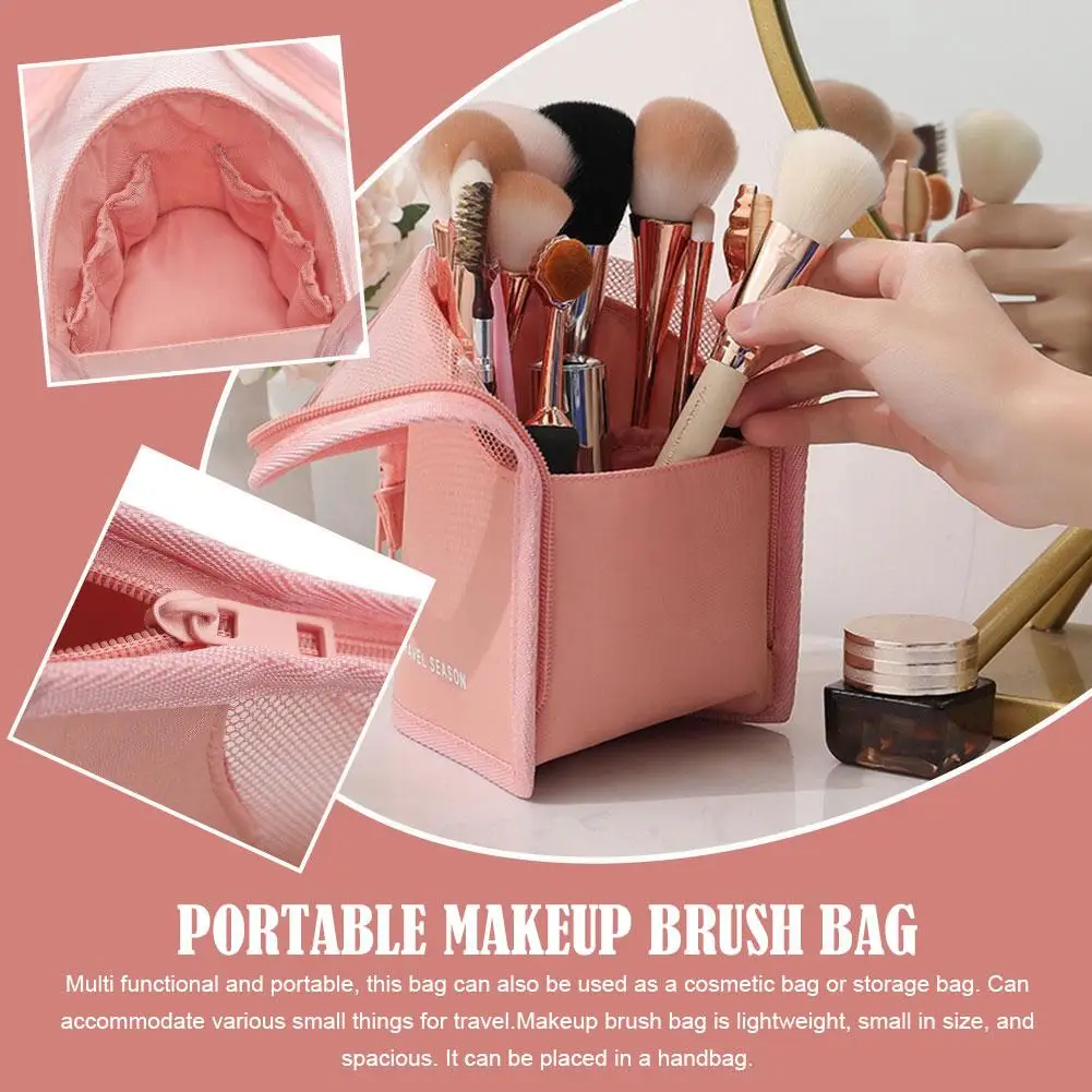 Bolsa de cosméticos con soporte para mujer, neceser de viaje con cremallera transparente, organizador de brochas de maquillaje femenino, K4L1