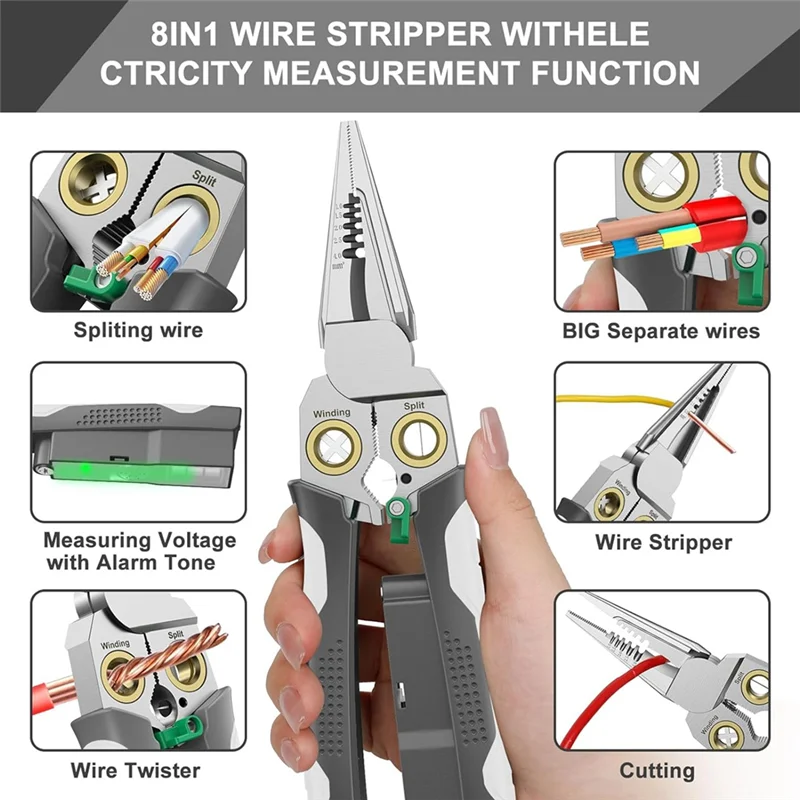 

ABBP-8 In 1 Wire Stripper Twister For Cutting And Pulling Wires, Cable Scissors,Voltage Tester