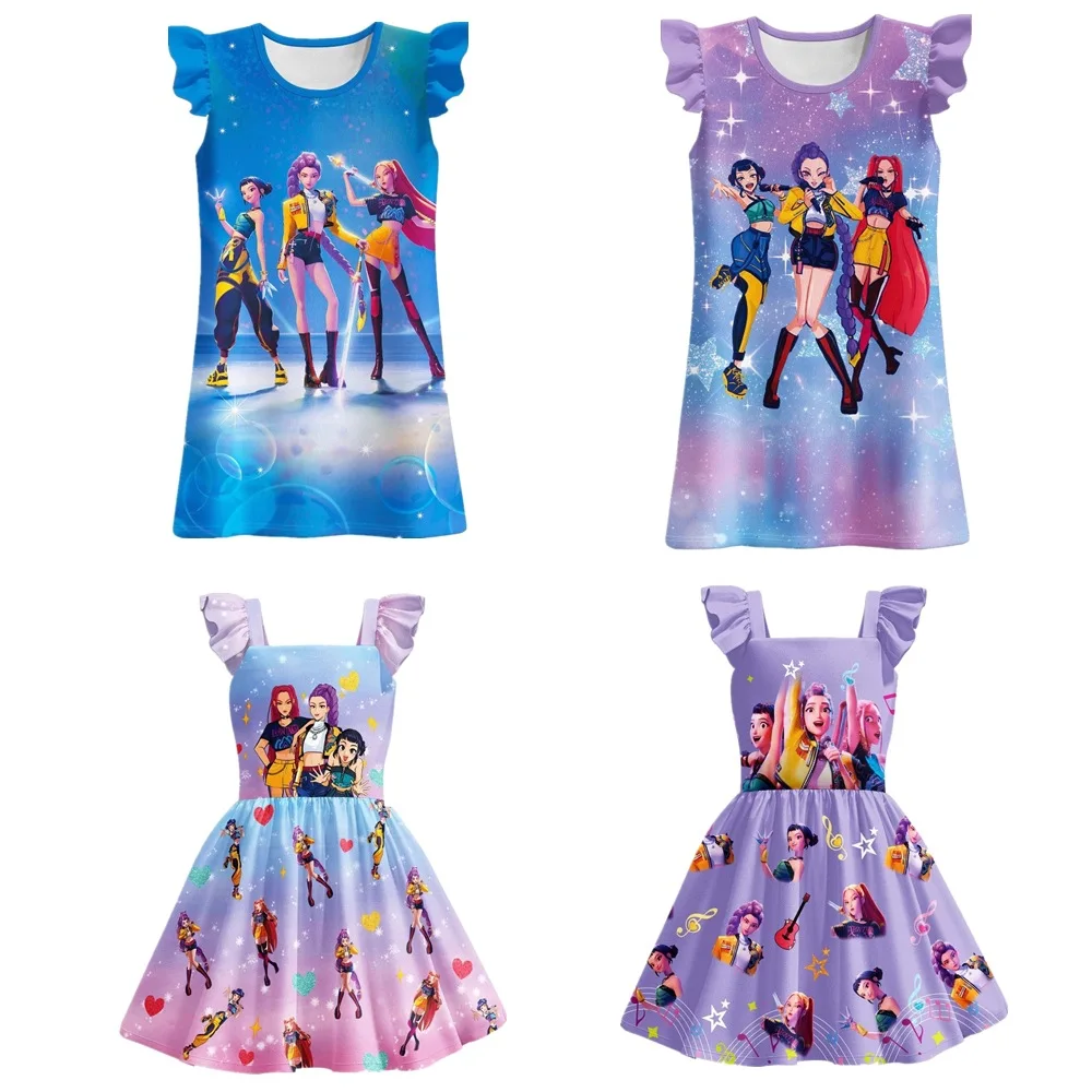 

Huntrix KPop Demon Hunters Cosplay Dresses Lovely Girl Sleeveless One-piece Print Nightdress Halloween Party Performance Costume