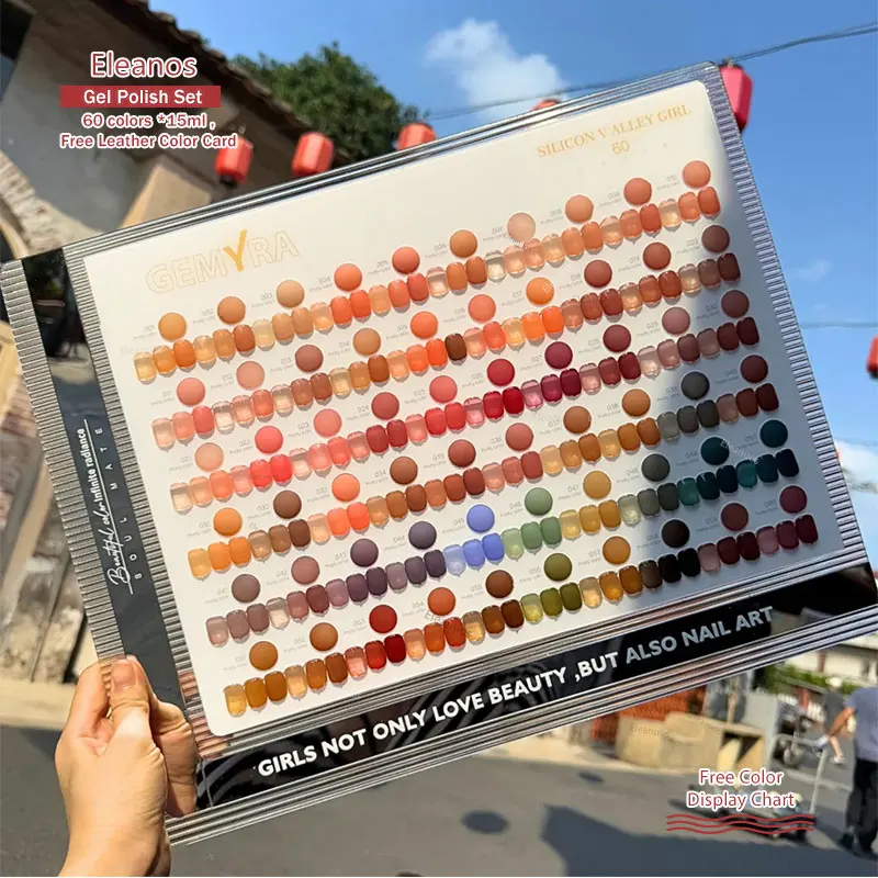 

Eleanos Icy Peach Pink 60pcs Clear Gel Polish Set Syrup Gel Kit With Color Cardt For Nail Salon 15ml Transparent UV Color Gel