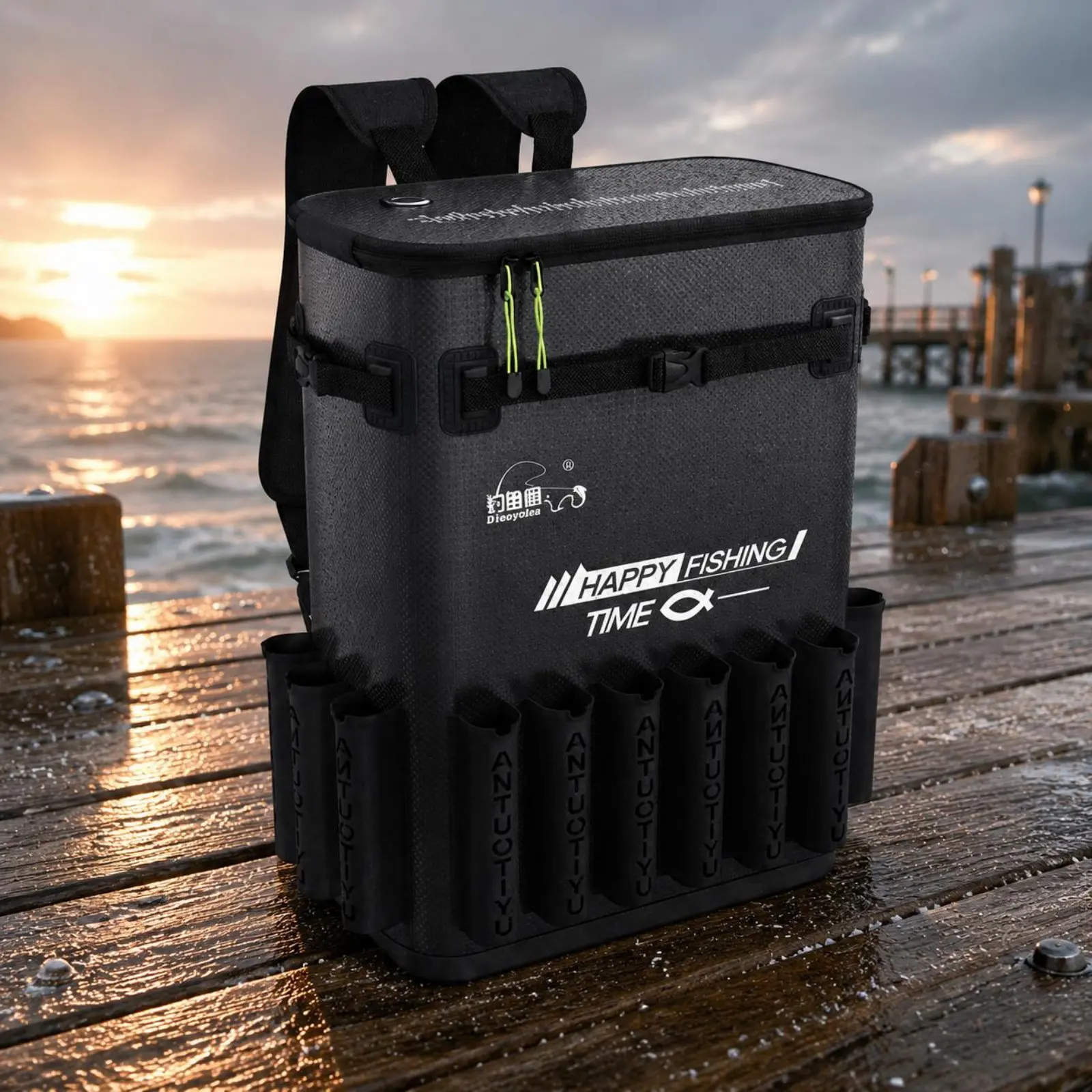 

Hard-Shell Fishing Chair Backpack Widened Shoulder Straps EVA Fishing Bag Zippered Top