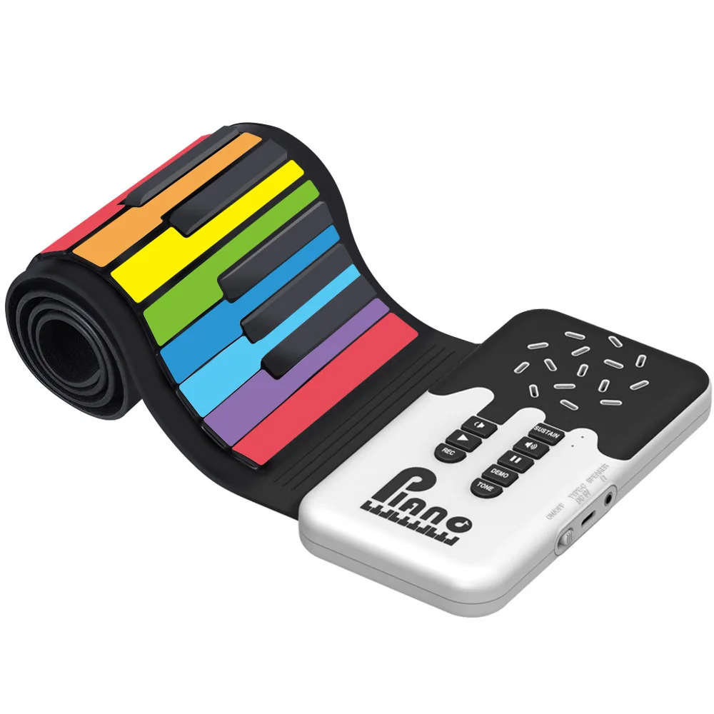 Rainbow Hand-rolled Piano 49 Keys Built-in Lithium Battery, Portable Toy Folding Soft Keyboard Entry, Keyboard Instrument