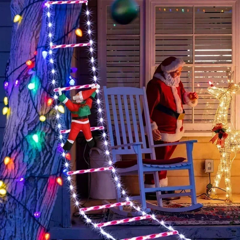 Christmas Decorations LED Ladder Lights with Climbing Santa Claus, Christmas Decor Light for Home Holiday Wall Window Xmas Decor