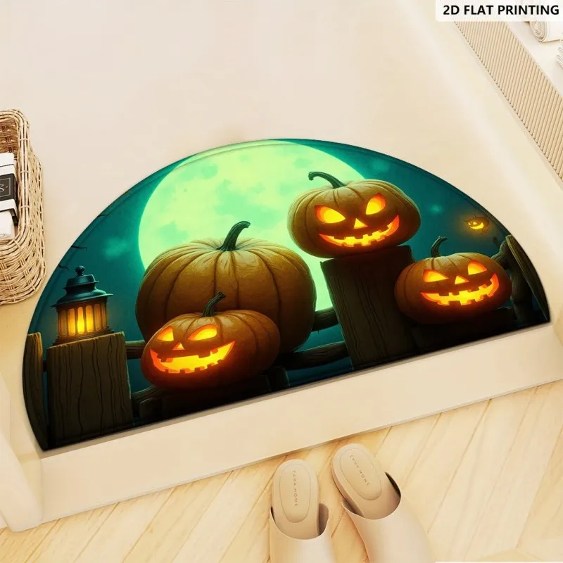 Spooky Pumpkin Lanterns Semi Circle Doormat Halloween Festive Welcome Mat