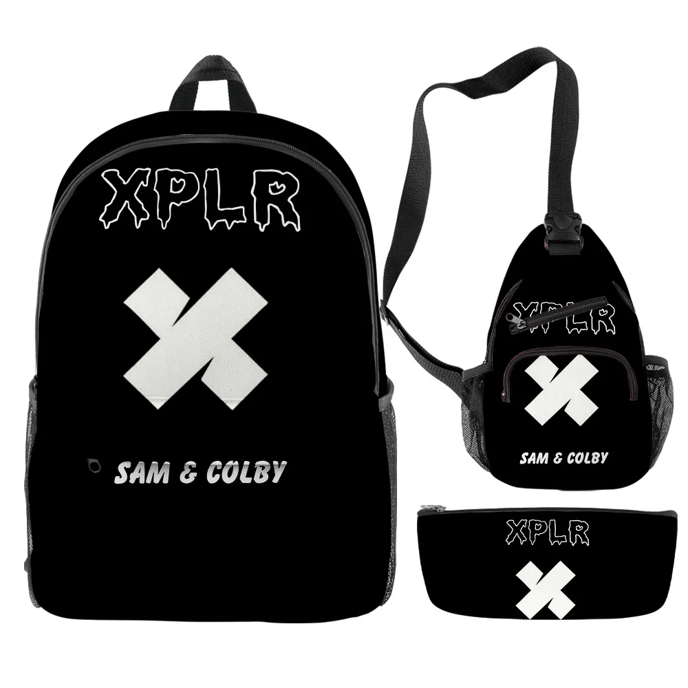 Classic Fashion Sam and colby XPLR 3D Print 3pcs/Set pupil School Bags Trendy Travel Laptop Backpack Chest Bag Pencil Case