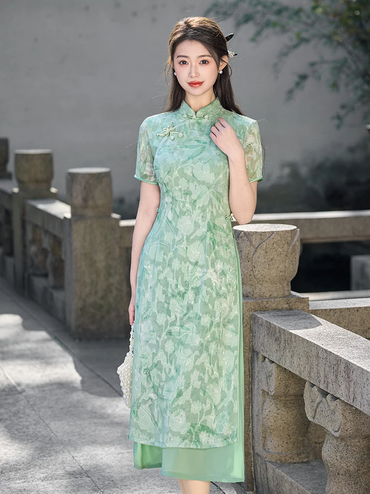 

New Chinese Sle Retro Republic of China Reformed Ao Dai 2026 Slimming High-End Artistic Tea Ceremony Clothing