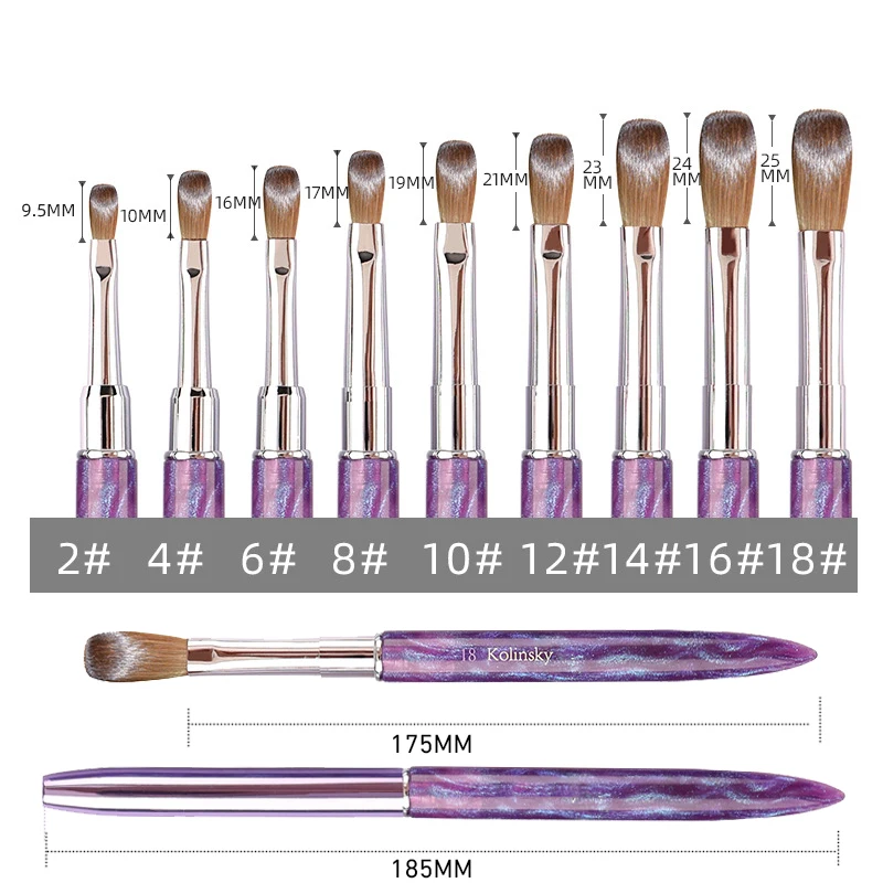100% akrylowy pędzel do paznokci Kolinsky z fioletowym akrylowym uchwytem do pudru akrylowego Pędzel do zdobienia paznokci z technologią paznokci