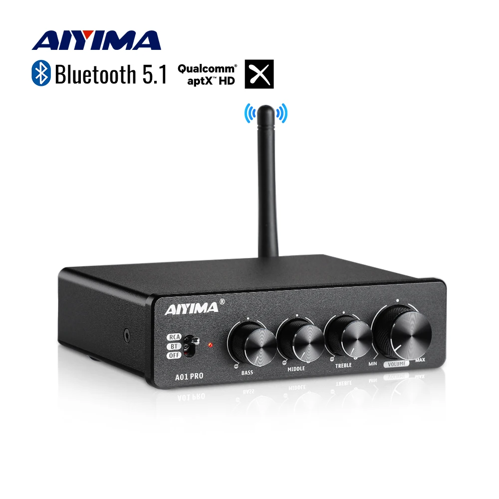 AIYIMA Audio A01 Pro TPA3116D2 wzmacniacz mocy dźwięku Bluetooth 100W Mini Hifi klasy D amplituner Stereo tony do kina domowego