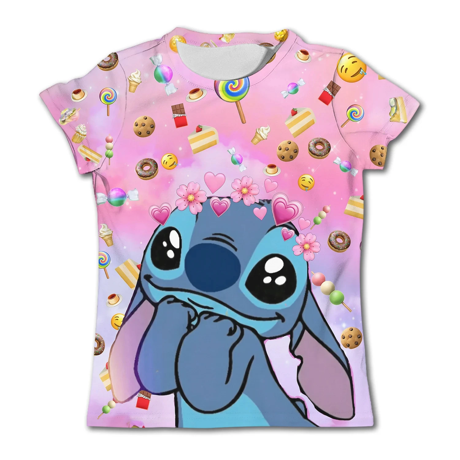 Cute Stitch Printed Girl Cartoon T-Shirt Children\'s Short Sleeve Summer Casual T-Shirt Boys Sports Shirt Quick Drying Tops Tee