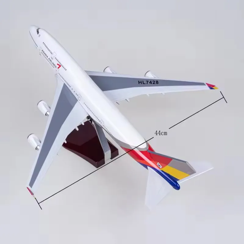 アシアナ-LEDライト付き飛行機モデルb747,1:160スケール,樹脂製ダイキャスト玩具,ファン用コレクション,装飾,49cm,新品