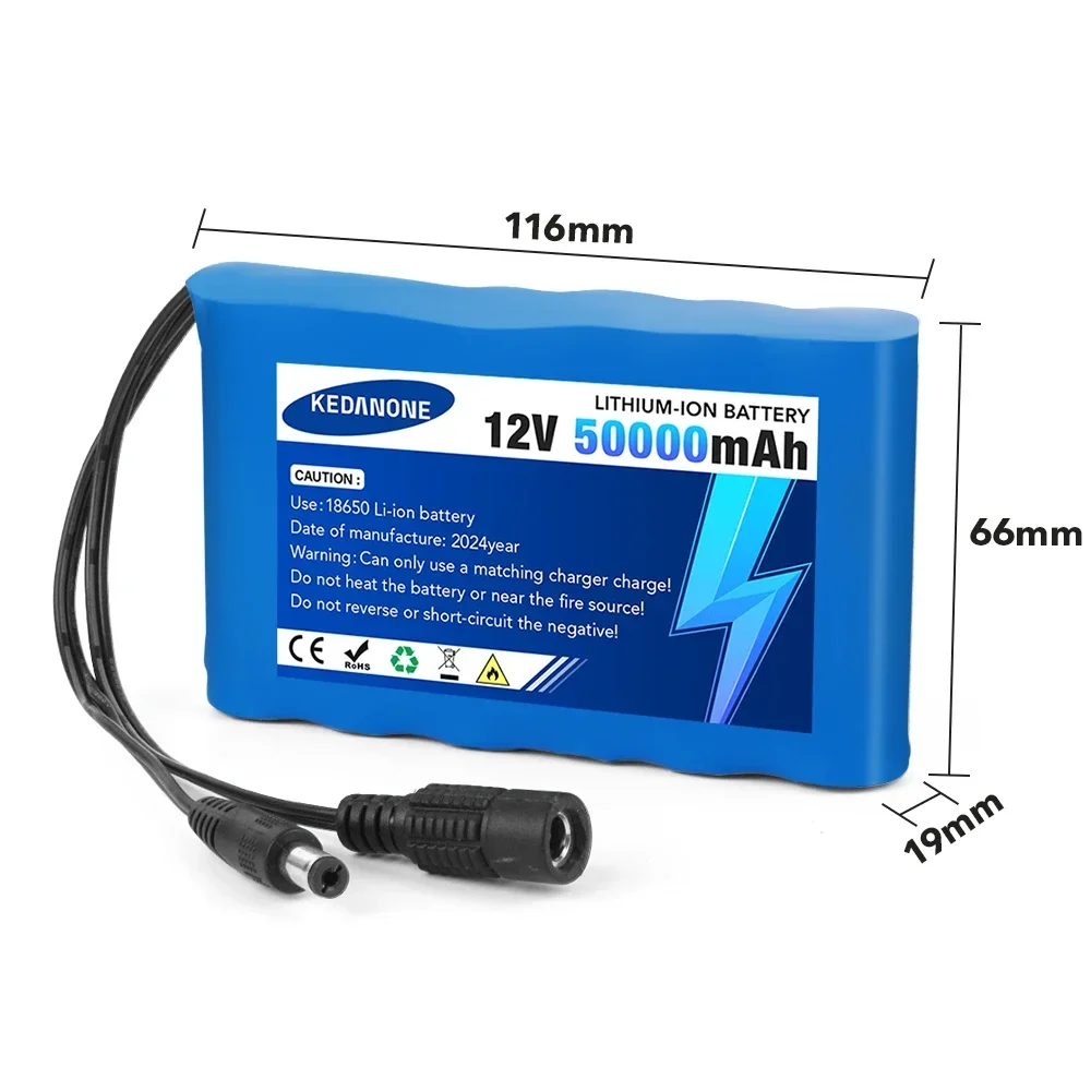 Paquete de batería recargable portátil de iones de litio 50000, 12V, 18650 mah, adecuado para monitor de cámara CCTV, cargador adicional