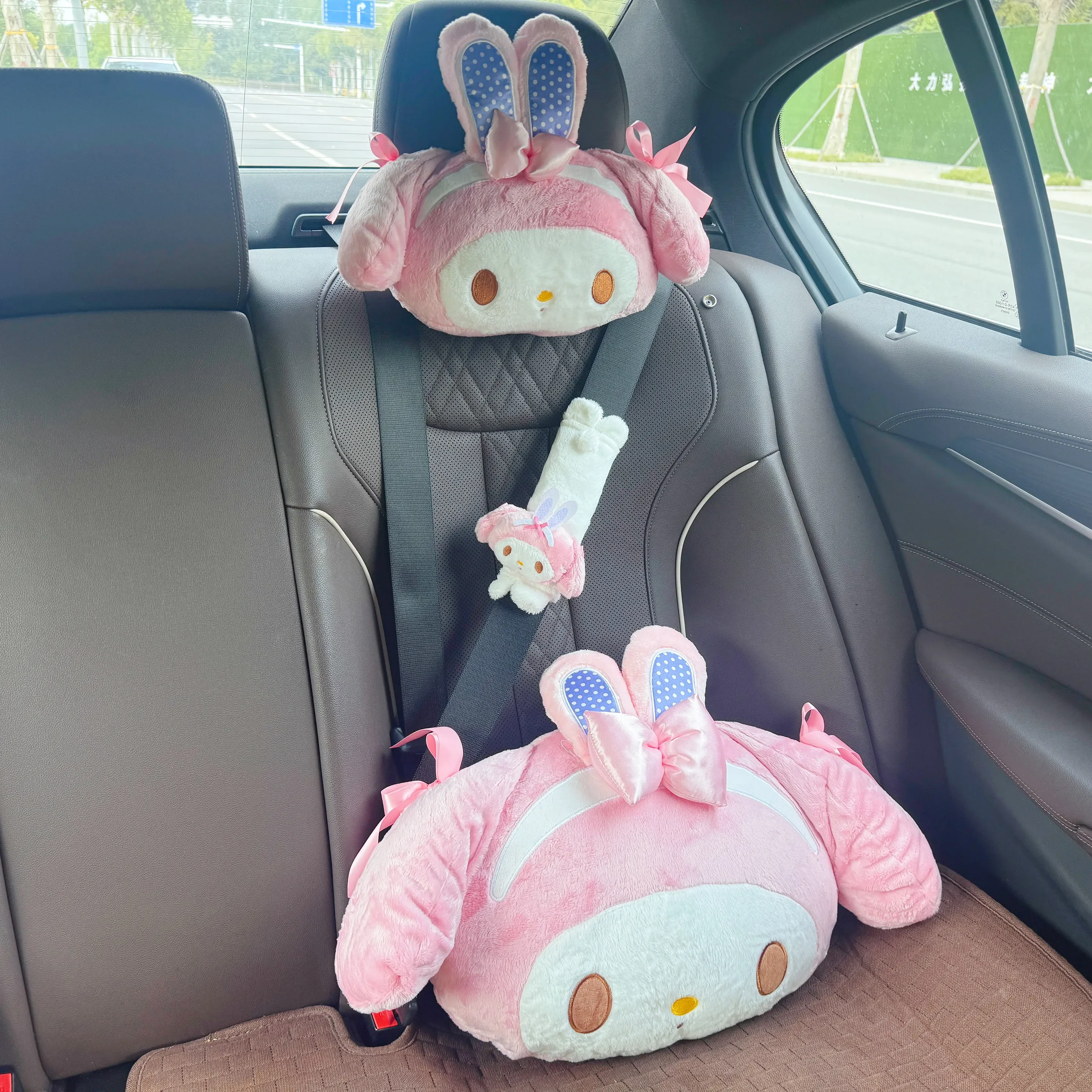 Sanrio Lovely My Melody Headrest Back Cushion Seat Belt Cover Stuffed Anime Sweet Piano Pillow Sofa Bed Home Decor Xmas Gifts