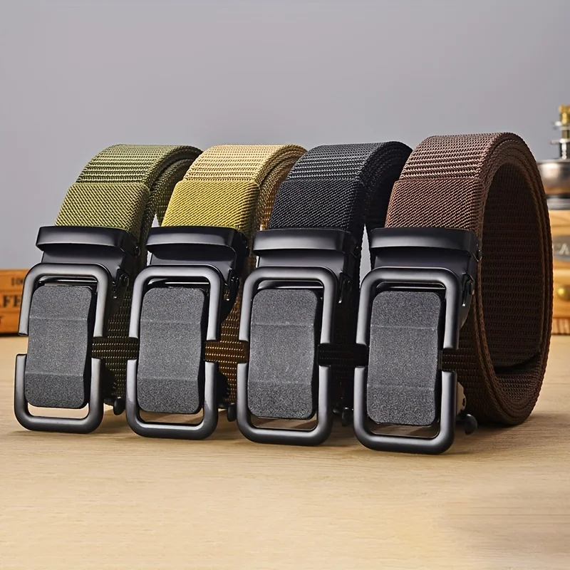 1/2pcs Men's Belt Automatic Metal Buckle Nylon Canvas Webbing Outdoor Work Belt Toothless Automatic Buckle Casual Sports Belts image 4