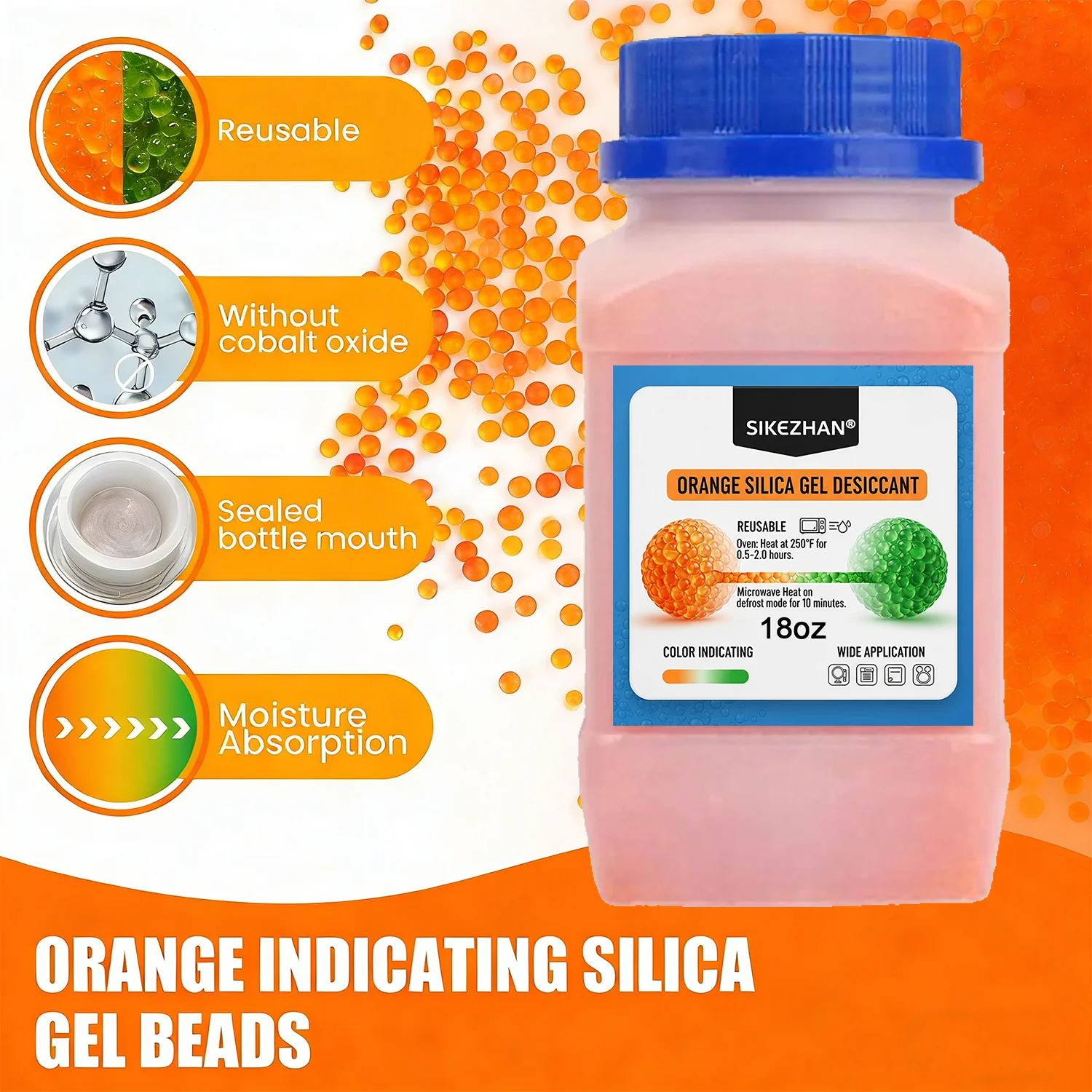 Orange Silica Gel Beads 3-5mm Indicating Reusable Desiccant Rechargeable Moisture Absorber For 3D Printers Cameras & Electronics