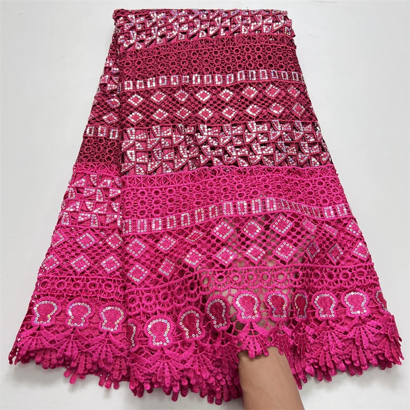 Nigerian Lace Fabric 2024 High Quality Water Soluble Knitted African Cord Guipure Lace Fabric with Sequins for Women Dress A3726