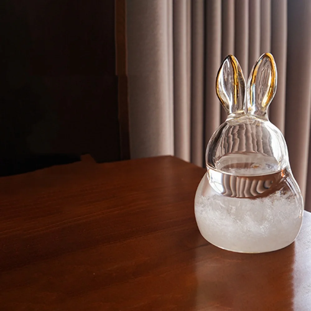 Rabbit Shape Bottle Liquid Barometer Storm Glass Weather Forecaster for Office Desktop Home Decorative
