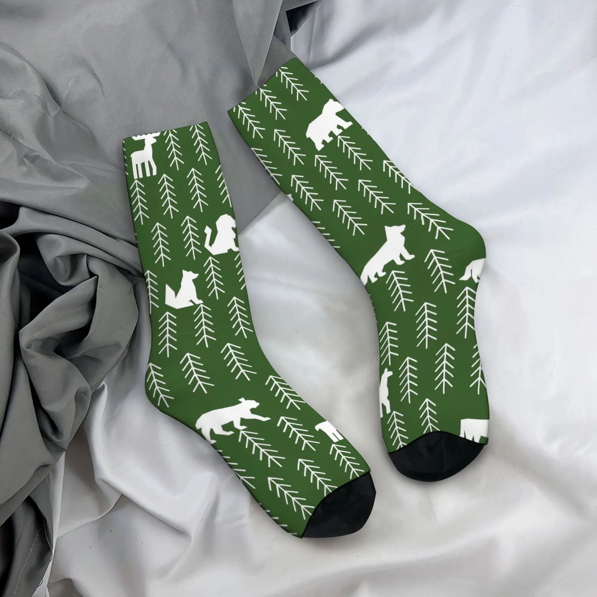 

Fresh Green Forest Animal Nordic Print Men's Mid-calf Socks Natural Warm and Comforting Style Soft and Non-slip Outdoor Socks