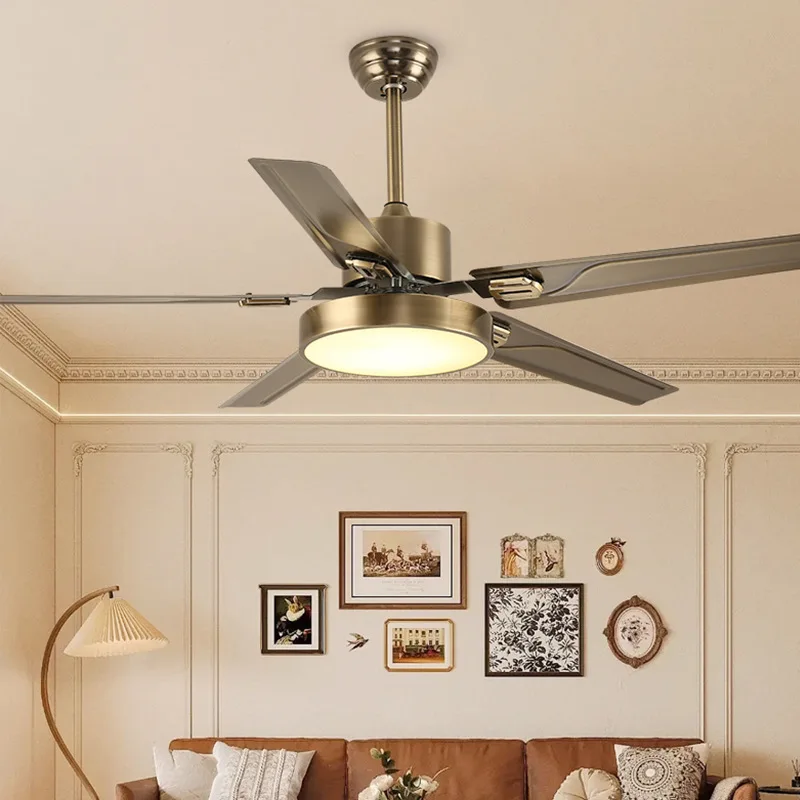 42/48/52 inch ceiling fan with lamp Modern stainless steel electric fan RC LED light for Living dining room ceiling Fan