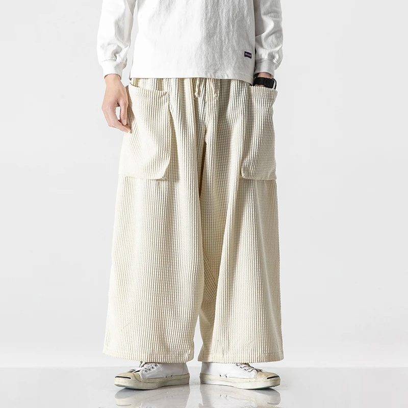 

Men's Wide Leg Pants Solid Color Corduroy Loose Harem Pants Men Fashion Streetwear Jogger Sweatpants Straight Casual Trousers