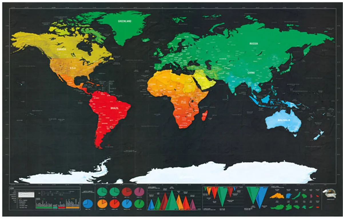 Mapa de arranhões marcável, edição mundial da china, mini cartão perfurado de viagem, registro de trilha de viagem, arte de parede, pôster de ensino, mapa de decoração