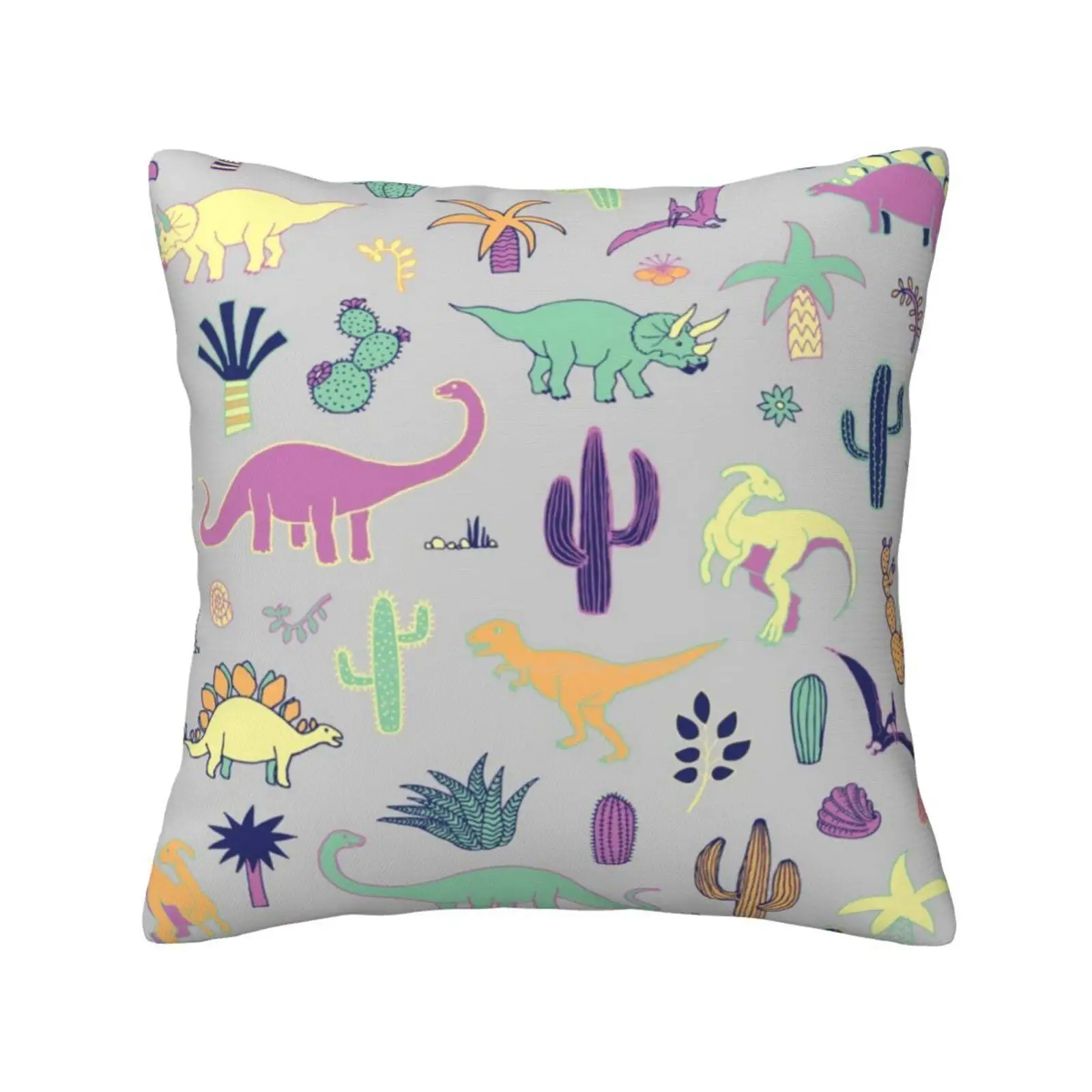 Dinosaur Desert-Peach , Mint And Navy-Fun Pattern By Cecca Designs Home Sofa Car Cushion Cover Pillowcase Dinosaurs Stegosaurus