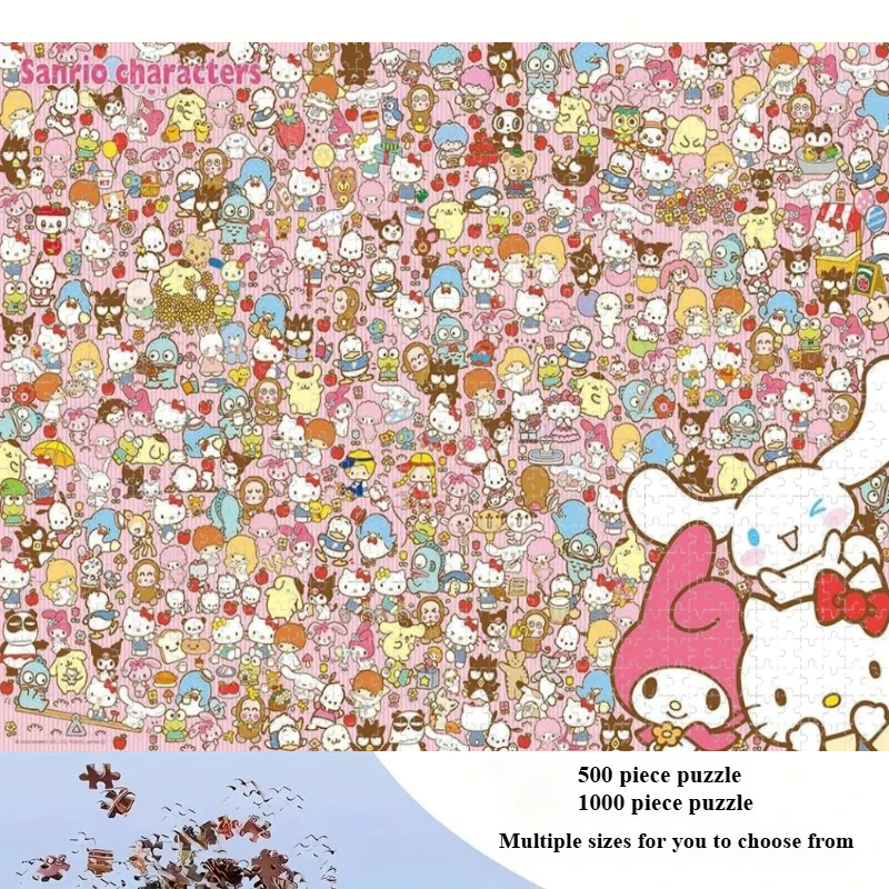 New Product 500/1000pcs for Adults Jigsaw Puzzle Sanrio Family Complex Patterns, Portable Box for Family Games Educational Toys