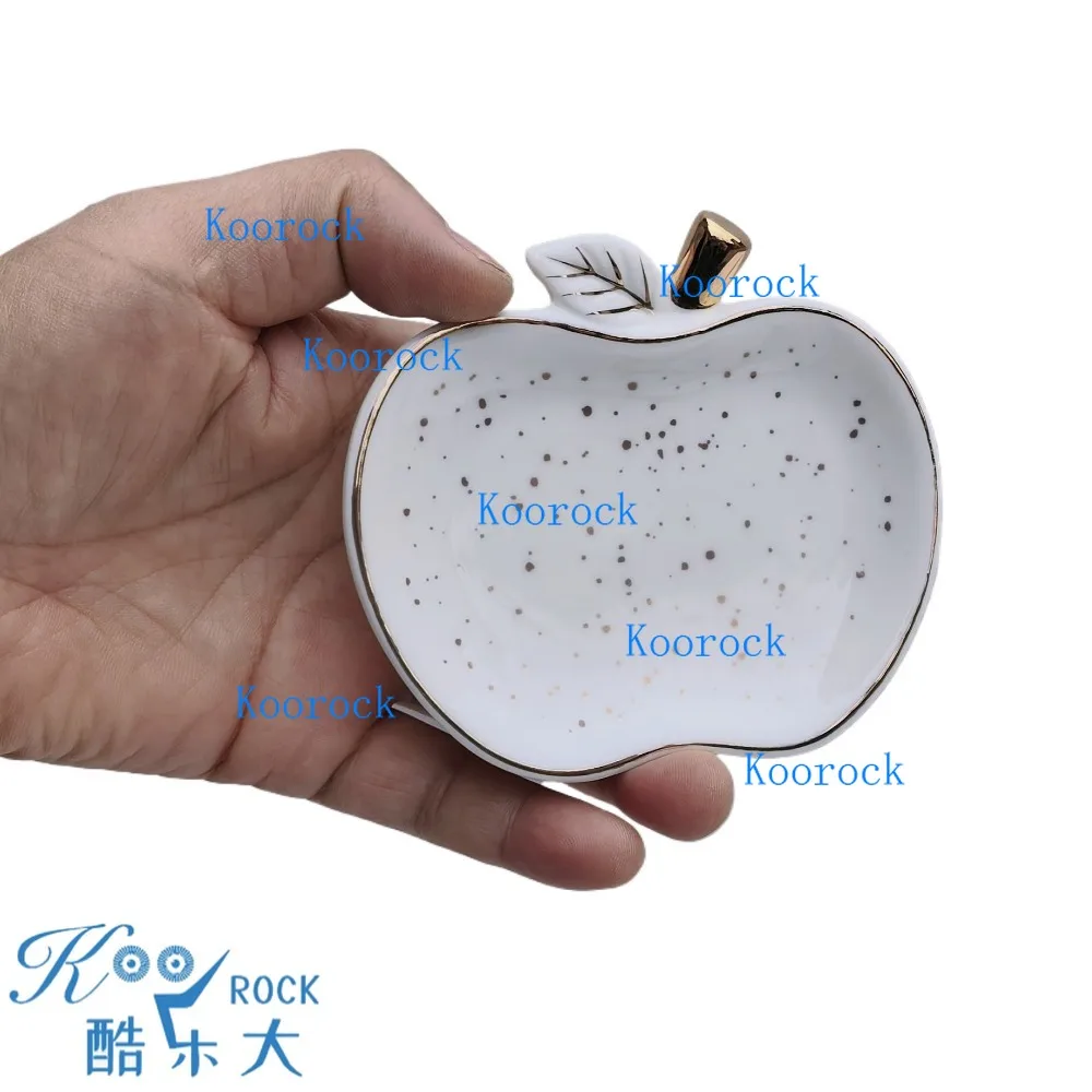 Plato de Postre de Cerámica con Borde Dorado en Forma de Manzana de 10 cm con Tarro de Miel, Regalo de Mesa para el Año Nuevo Judío Rosh Hashanah Shana Tova, Judaica