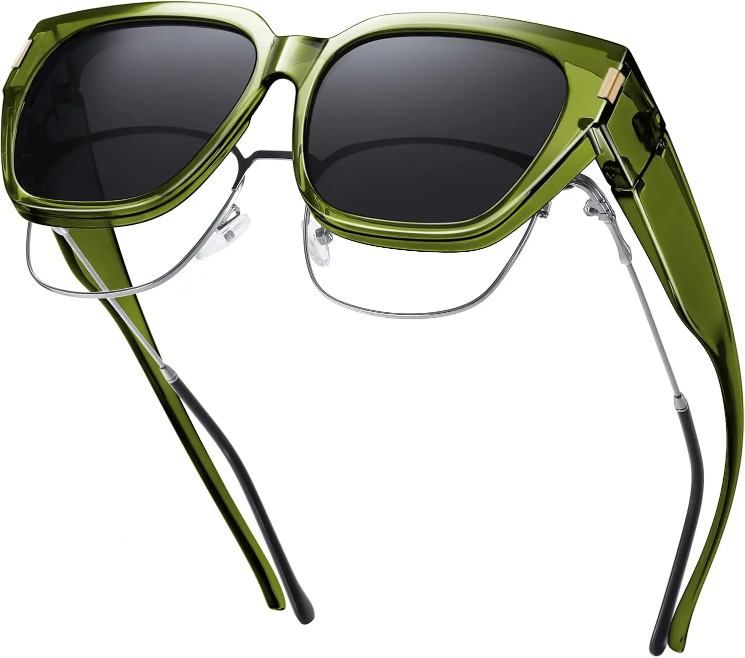 Polarized Fit Over Glasses Sunglasses for Women Men Trendy Square Wrap Around Shades UV Protection