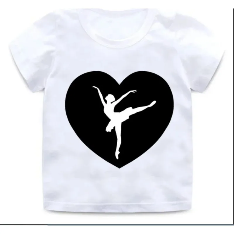 Cute I Love Ballet Dancing Girl Design T Shirt Casual Clothes Enfant Summer White T-shirt Tops