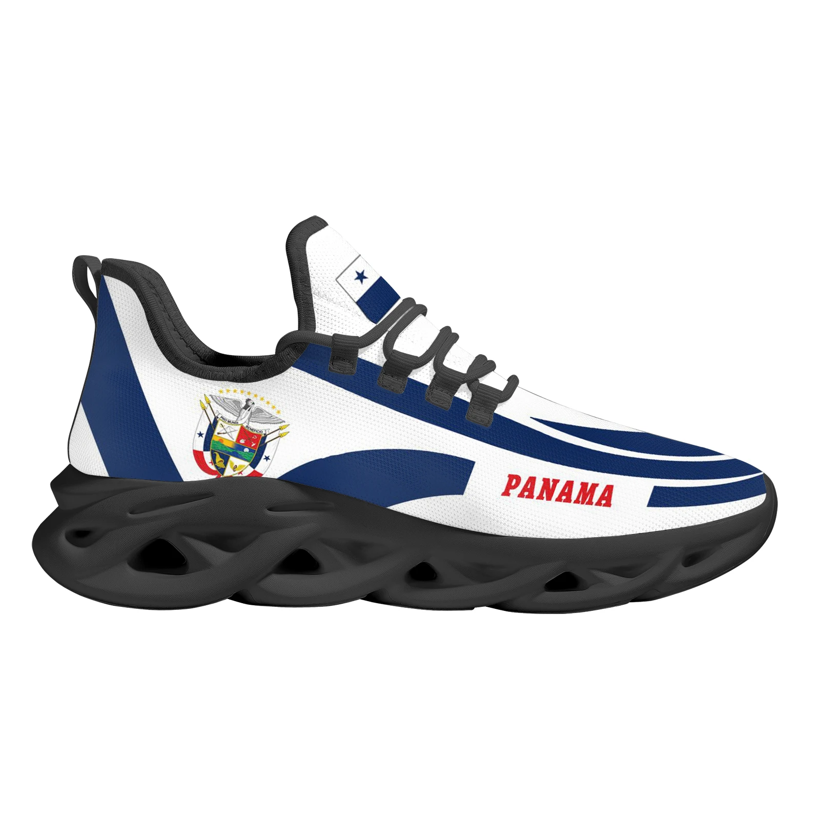 Zapatillas de deporte ligeras a prueba de golpes para exteriores, Zapatos transpirables de punto, diseño de bandera de Panamá, azul y blanco