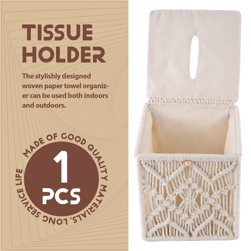 

Крышка коробки для салфеток в стиле бохо, квадратный держатель для бумажных салфеток с пряжкой из бисера, органайзер для салфеток в макраме, домашний декор-ABHG