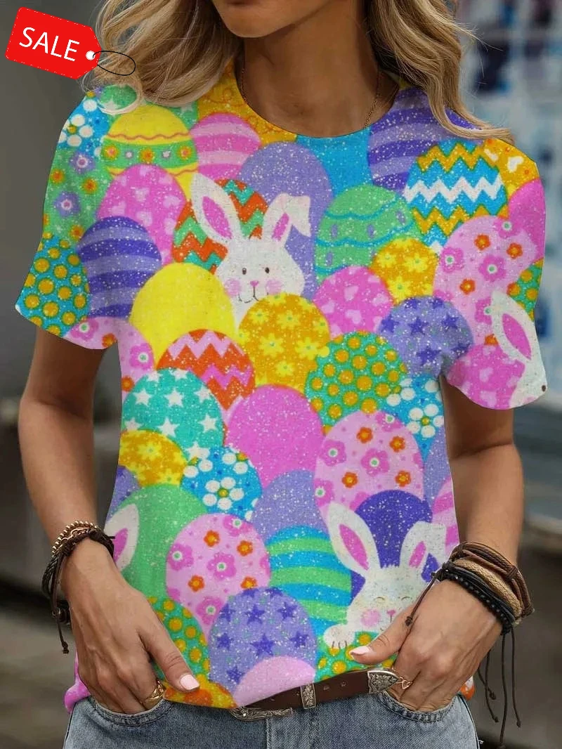 T-Shirts de noël pour femmes, imprimé Floral de dessin animé en 3D, mode d'été, col rond, manches courtes, vêtements féminins, Streetwear Y2K