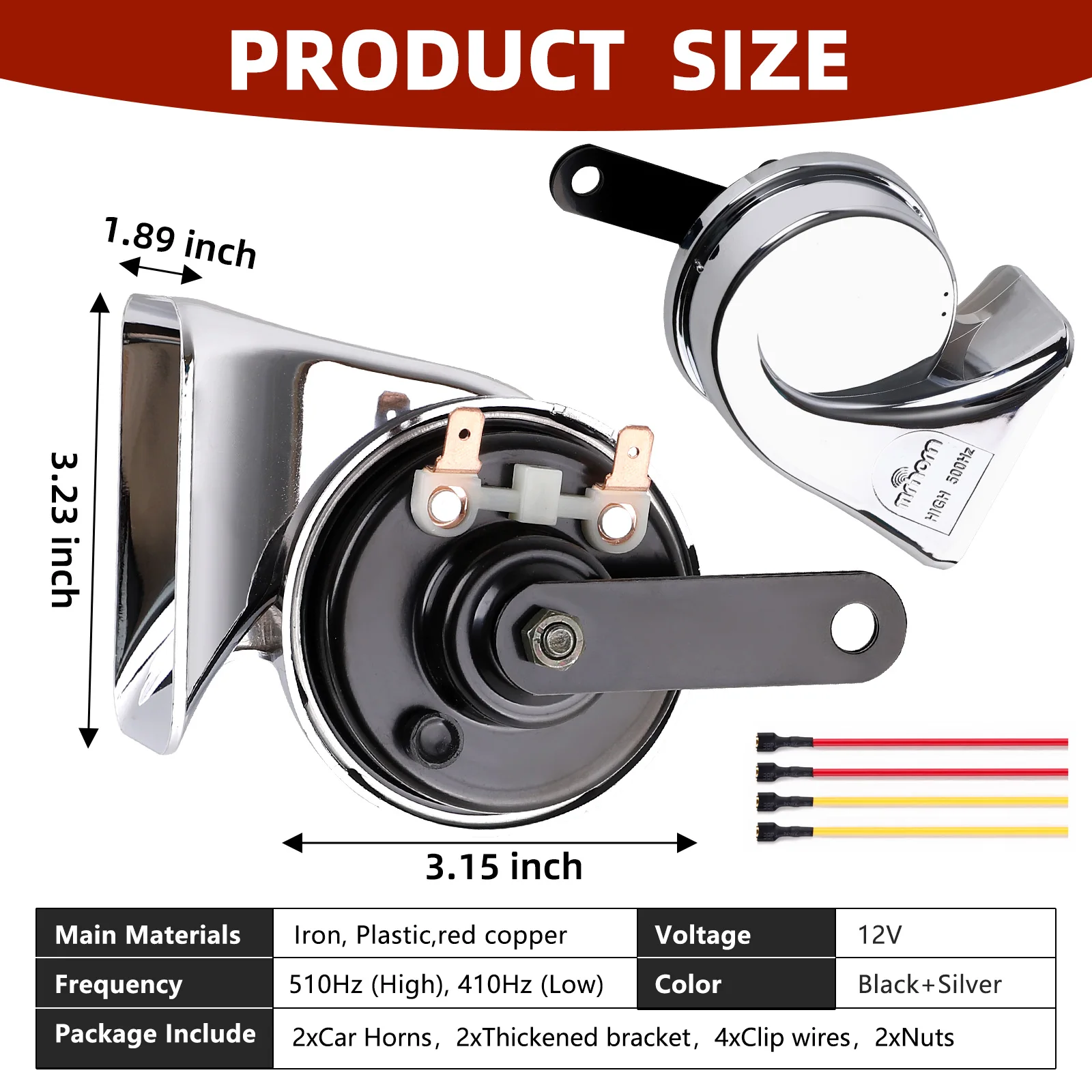 بوق حلزون مقاوم للماء مطلي بالكروم 12 فولت لسيارة Hyundai/Kia 2000-2025، بوق لفائف نحاسي عالي/منخفض النغمة مع محول #2