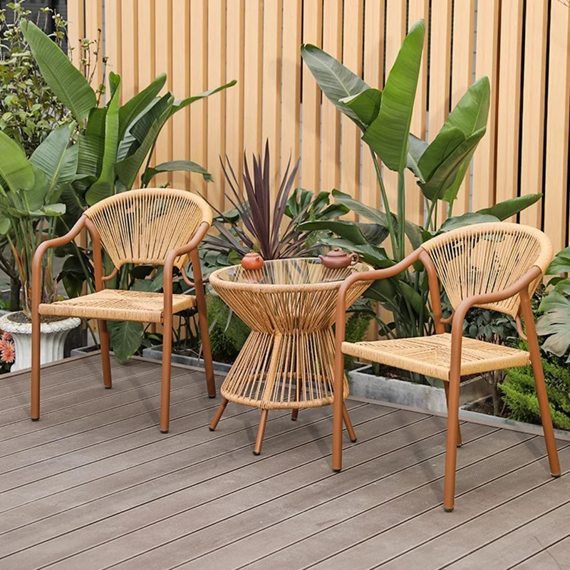 Kursi taman desain ergonomis, furnitur balkon pegangan nyaman rotan Nordik tahan air Mueble Jardin