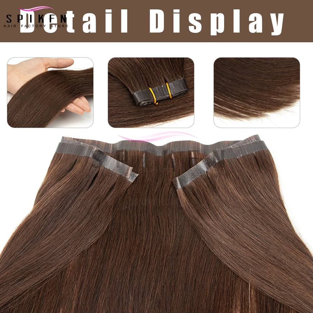 SPIKFN-mechones de pelo de trama de piel sintética de 12 "-20", tejidos destacados, trama de cabello humano virgen marrón oscuro para mujeres sin cinta